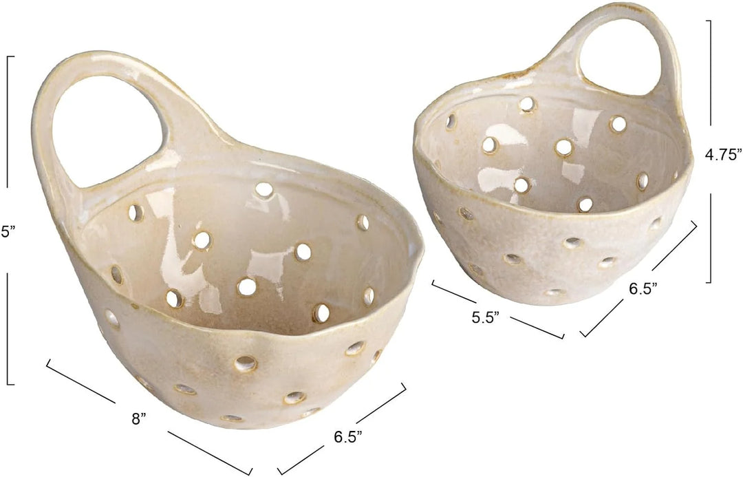 Stoneware Colander w/Handle - 2 Sizes