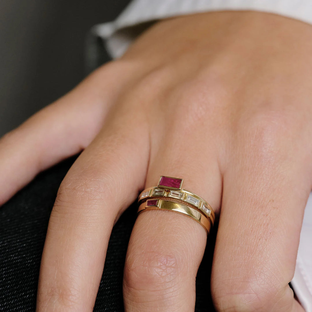 Metier 9ct Horizontal Baguette Stacking Ring Ruby