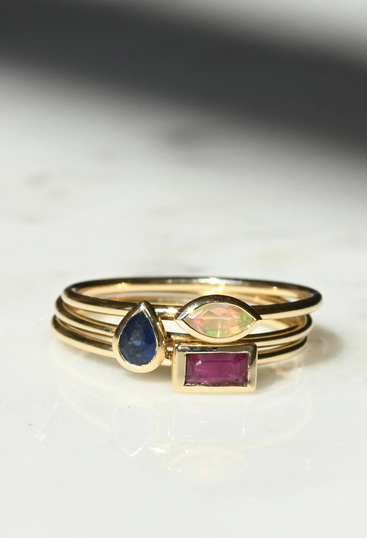Metier 9ct Horizontal Baguette Stacking Ring Ruby