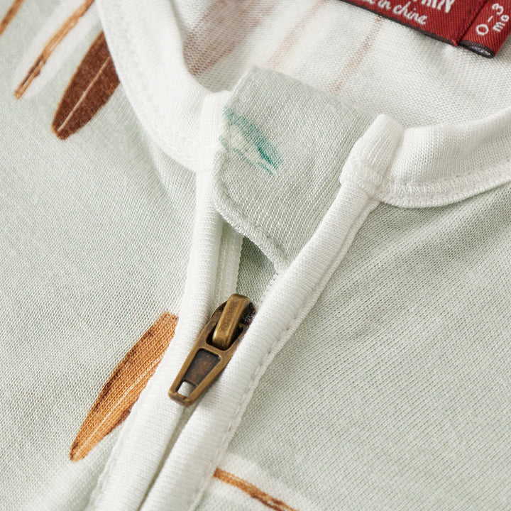 Bamboo Zipper Footed Romper - Vintage Surf