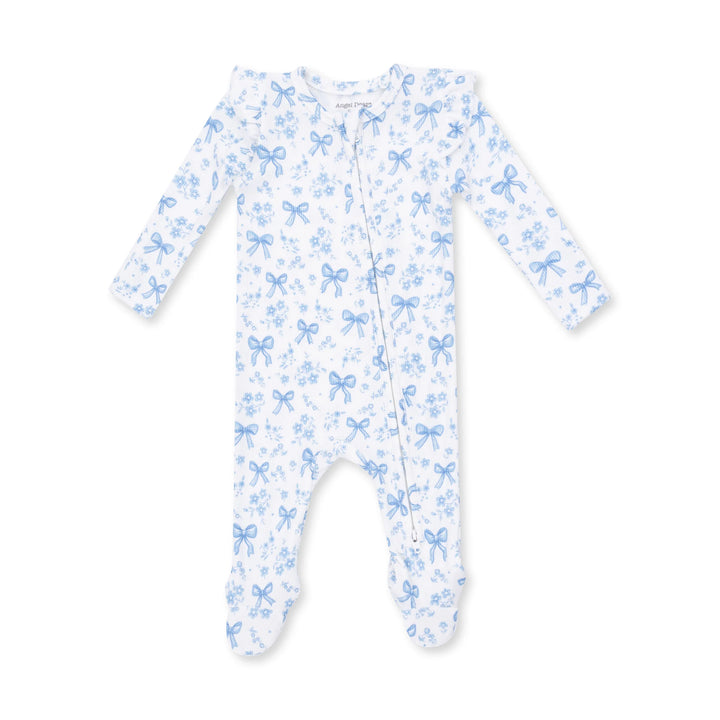 Blue Bows &amp; Flowers 2 Way Ruffle Sleeve Zipper Footie