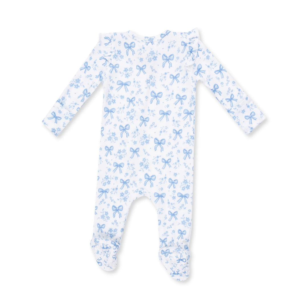 Blue Bows &amp; Flowers 2 Way Ruffle Sleeve Zipper Footie