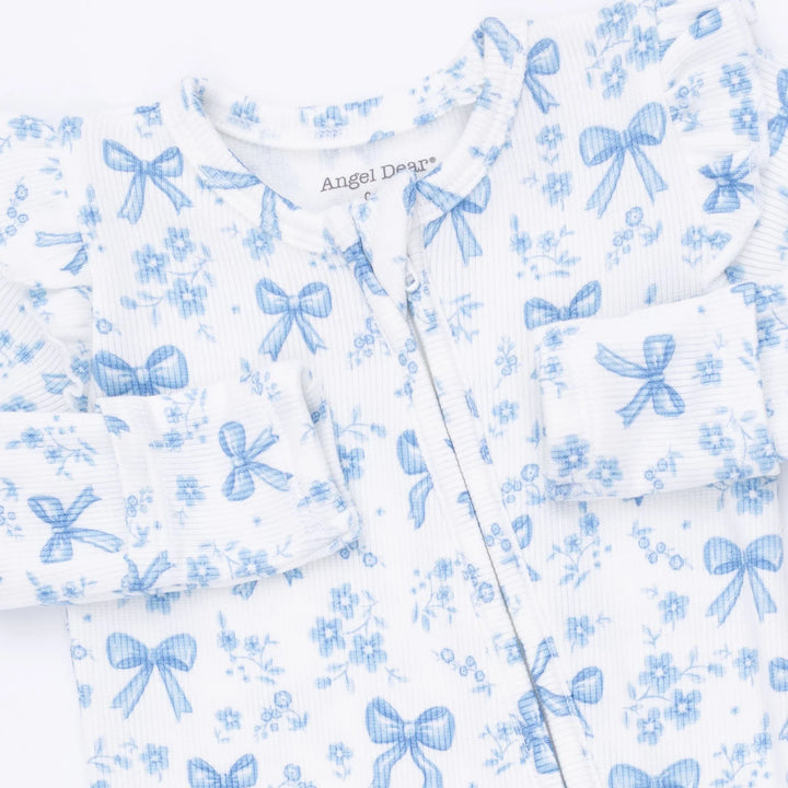 Blue Bows &amp; Flowers 2 Way Ruffle Sleeve Zipper Footie