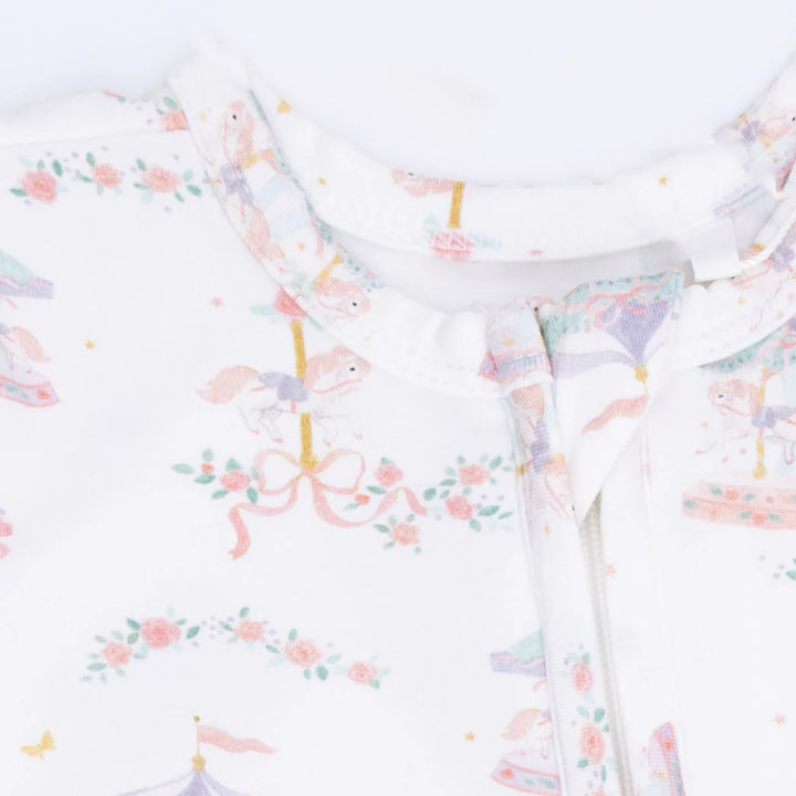 Carousel with Bows 2 Way Ruffle Zipper Footie