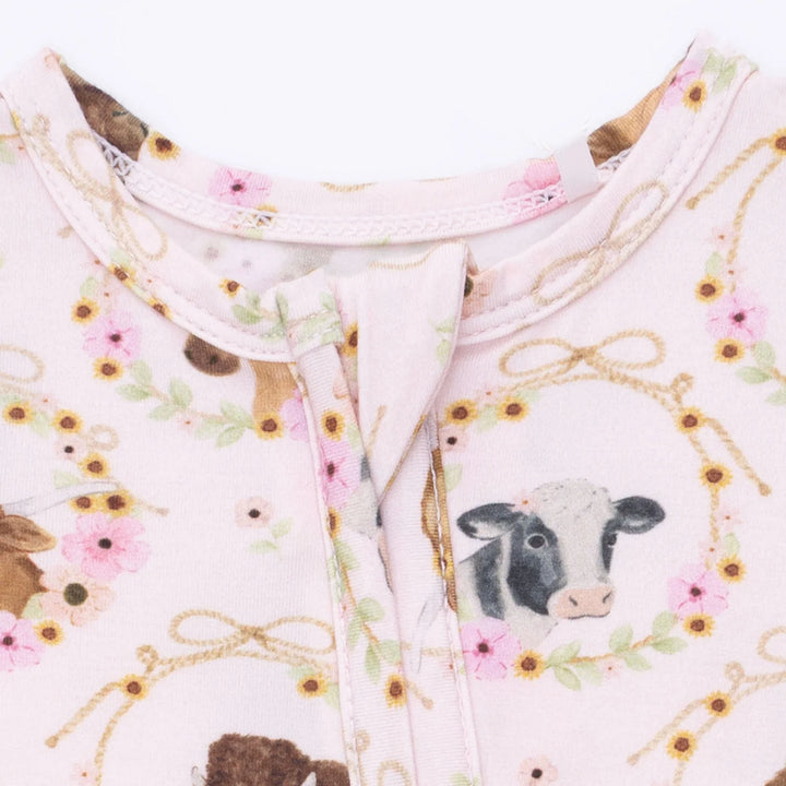 Farm Animals Floral Ruffle 2 Way Zipper Footie
