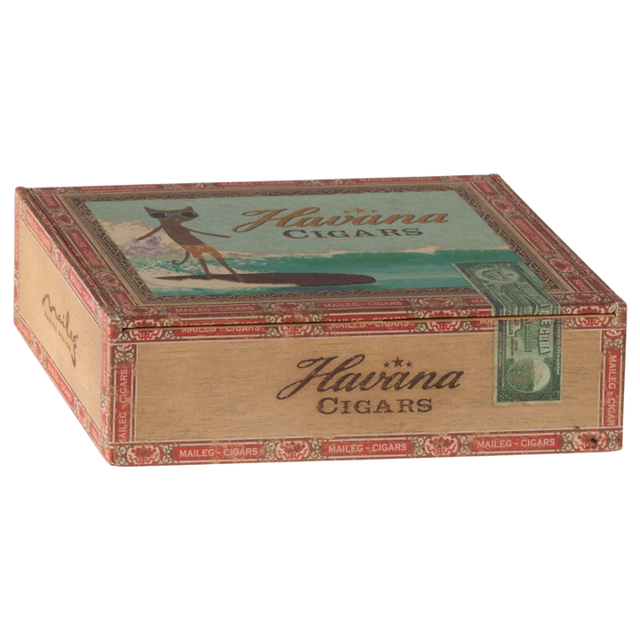 Maileg Mum &amp; Dad Mice in Cigar Box (Blue Floral Nightgown)