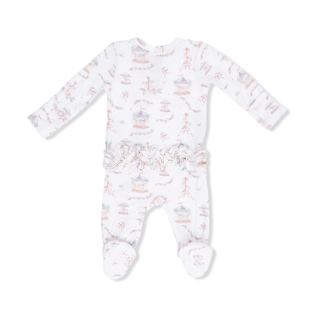 Carousel with Bows 2 Way Ruffle Zipper Footie