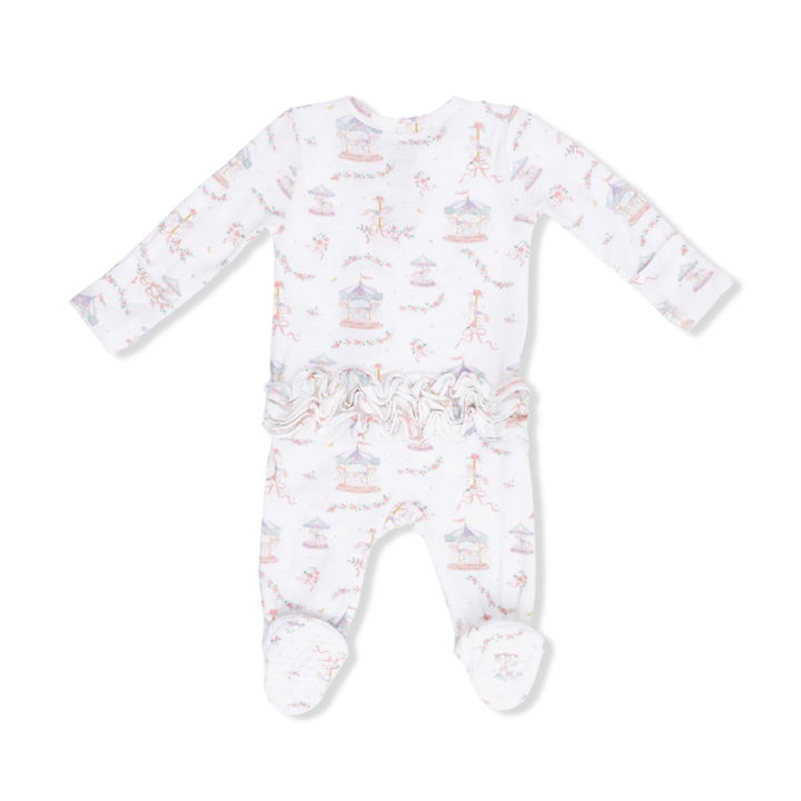 Carousel with Bows 2 Way Ruffle Zipper Footie