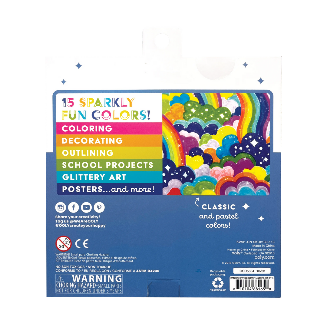 Rainbow Sparkle Glitter Markers S/15
