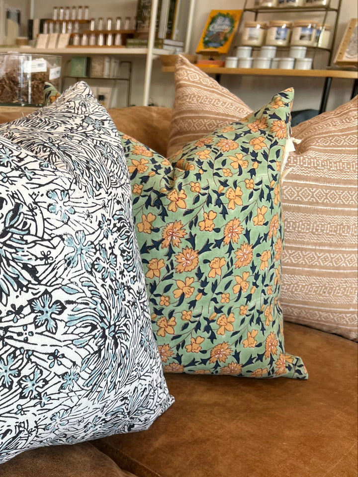 20" x 20" Kayla Tan Linen Block Print Pillow