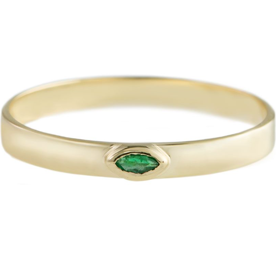 Metier 9ct Flat Marquise Stacking Ring Emerald