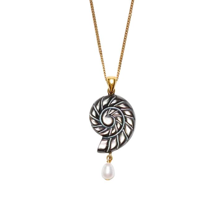 Chan Luu Hand Carved Black Shell Pendant Pearl Drop Necklace