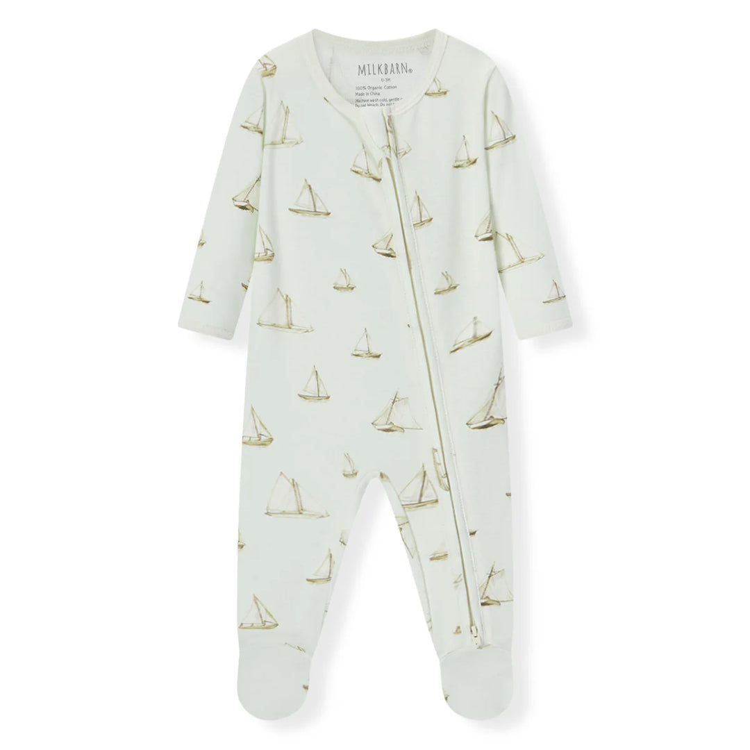 Organic Cotton Zipper Footed Romper Sailboat Melody