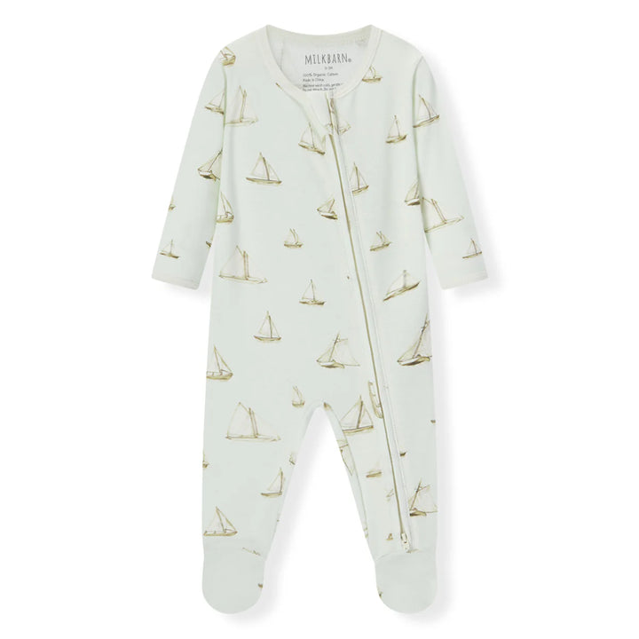 Organic Cotton Zipper Footed Romper Sailboat Melody