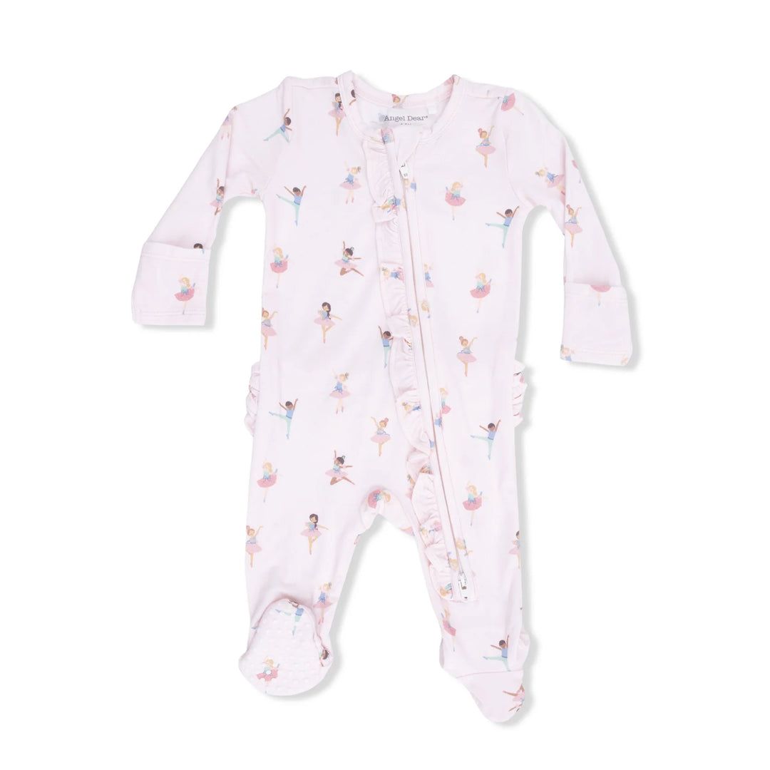 Petite Ballet Ruffle Front Zipper Footie