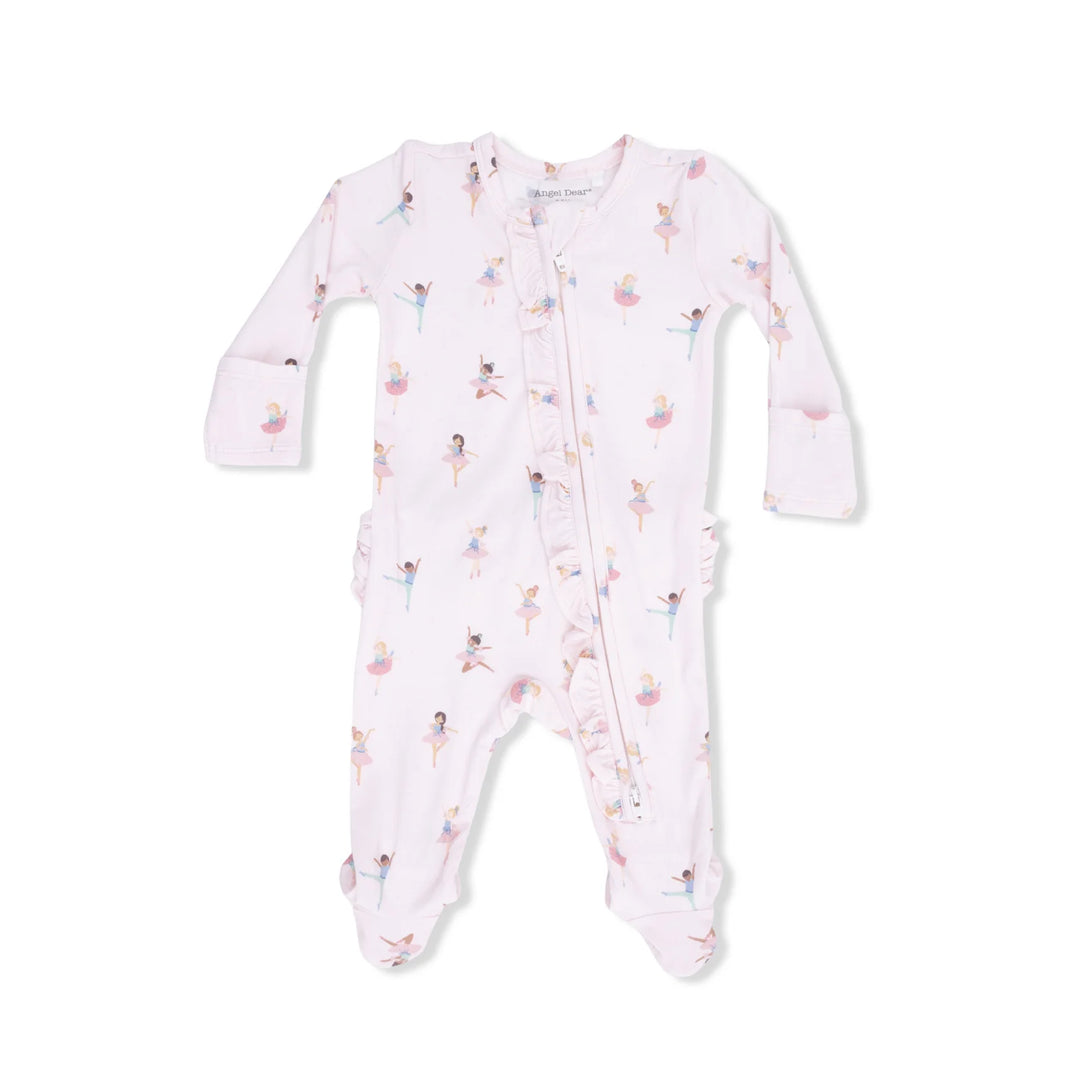 Petite Ballet Ruffle Front Zipper Footie