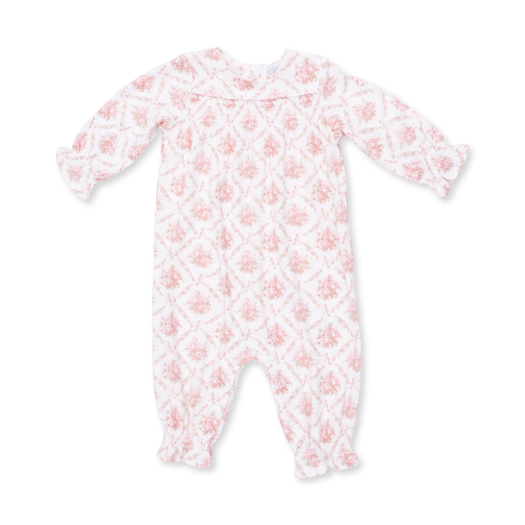 Rose Bow Lattice Smocked L/S Romper
