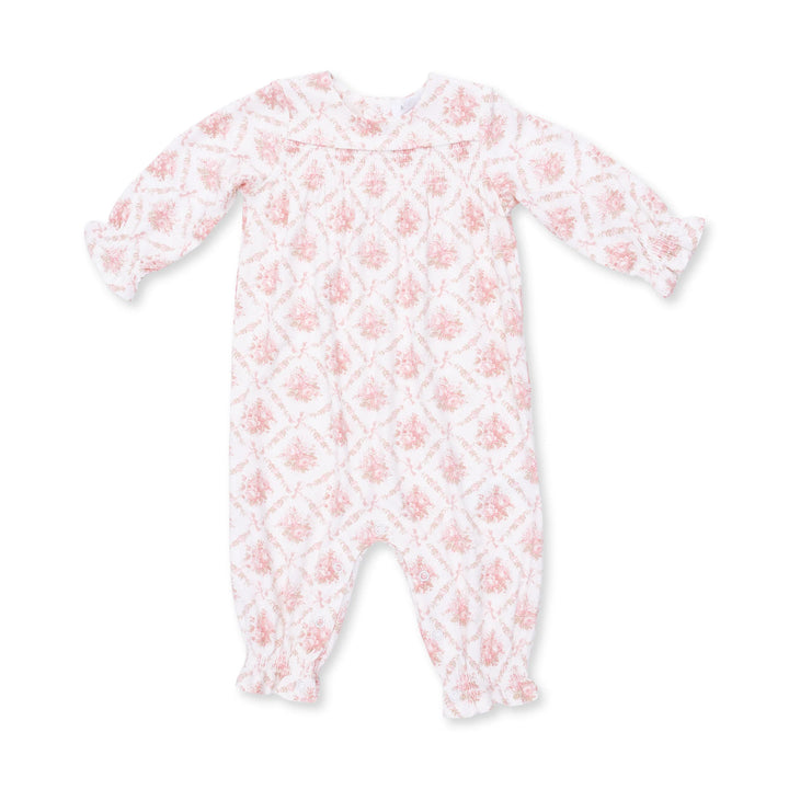 Rose Bow Lattice Smocked L/S Romper