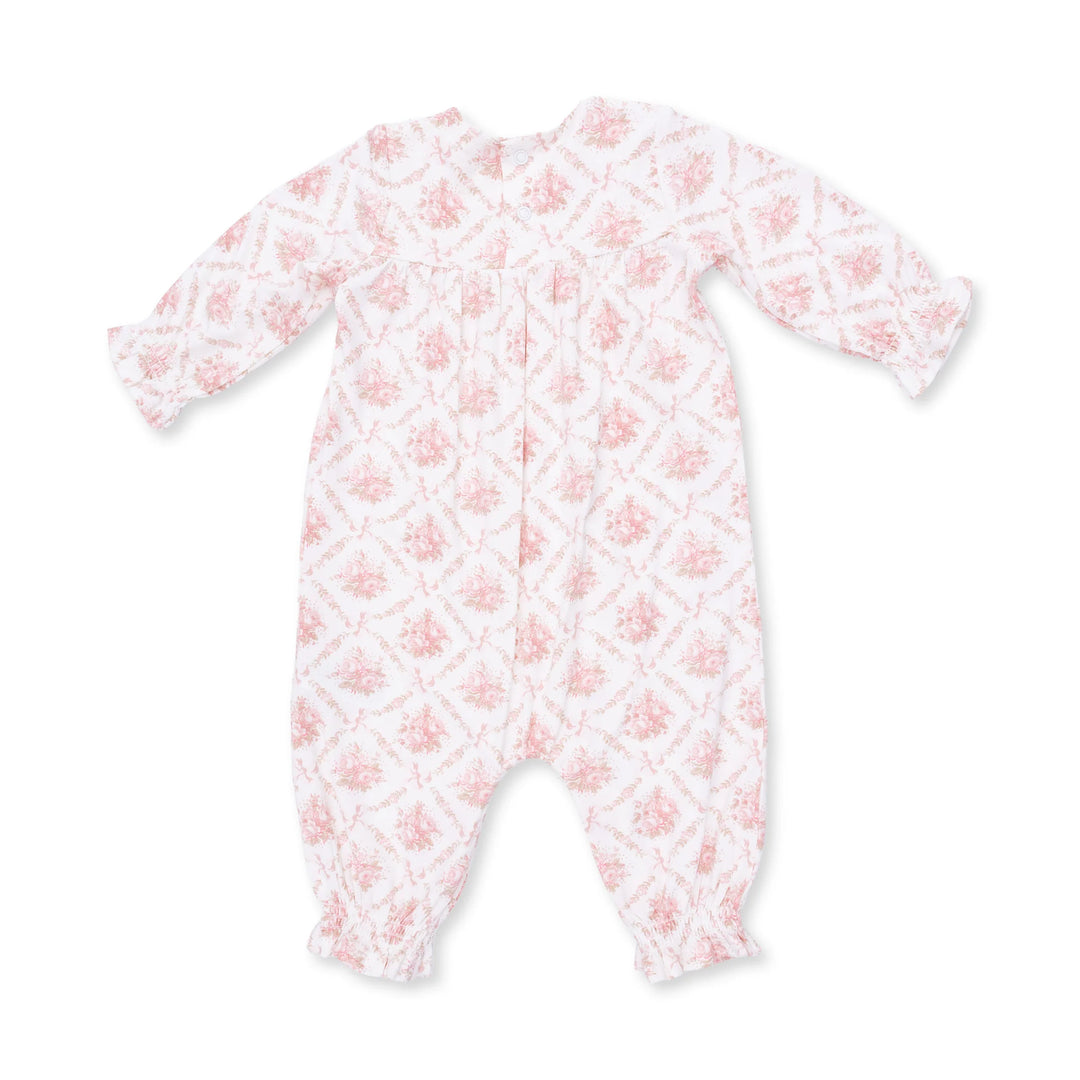 Rose Bow Lattice Smocked L/S Romper