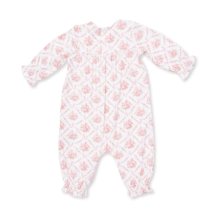 Rose Bow Lattice Smocked L/S Romper