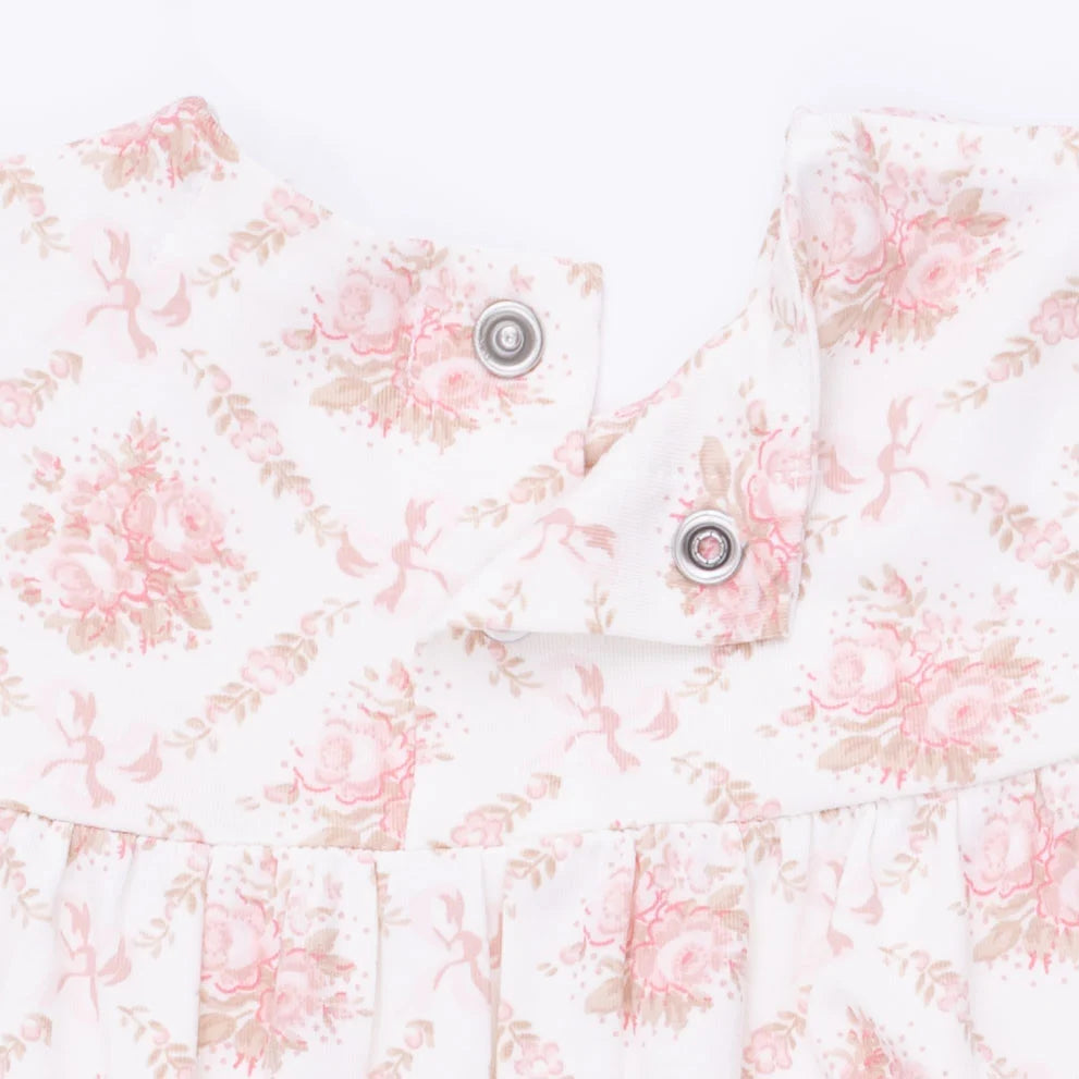 Rose Bow Lattice Smocked L/S Romper