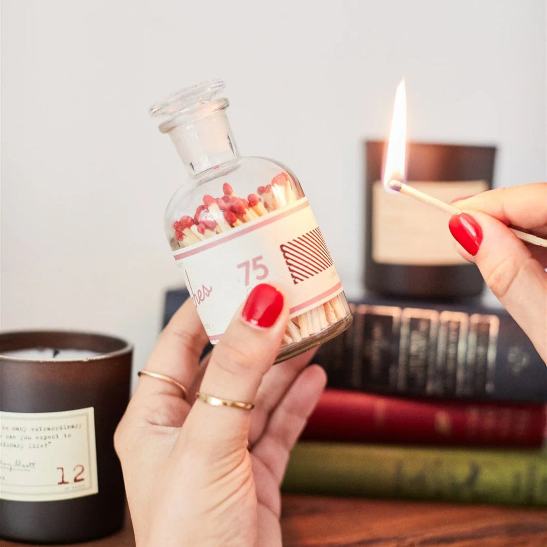 White Safety Matches In Glass Bottle w/Striker