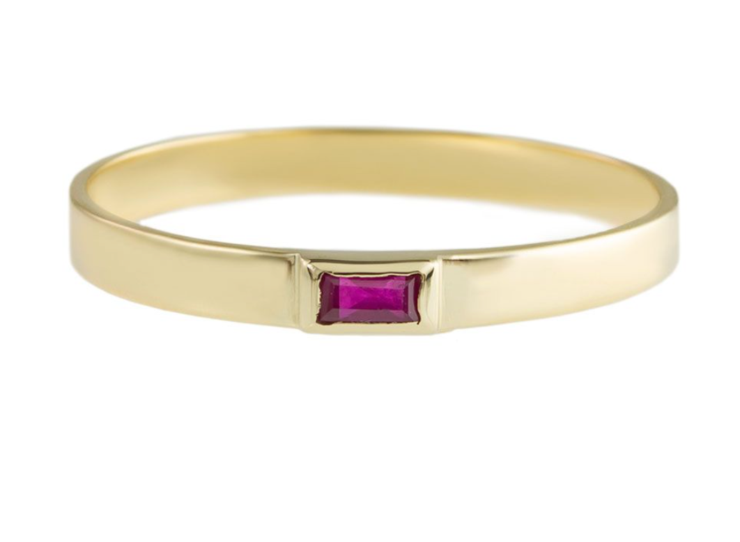 Metier 9ct Flat Baguette Stacking Ring Ruby