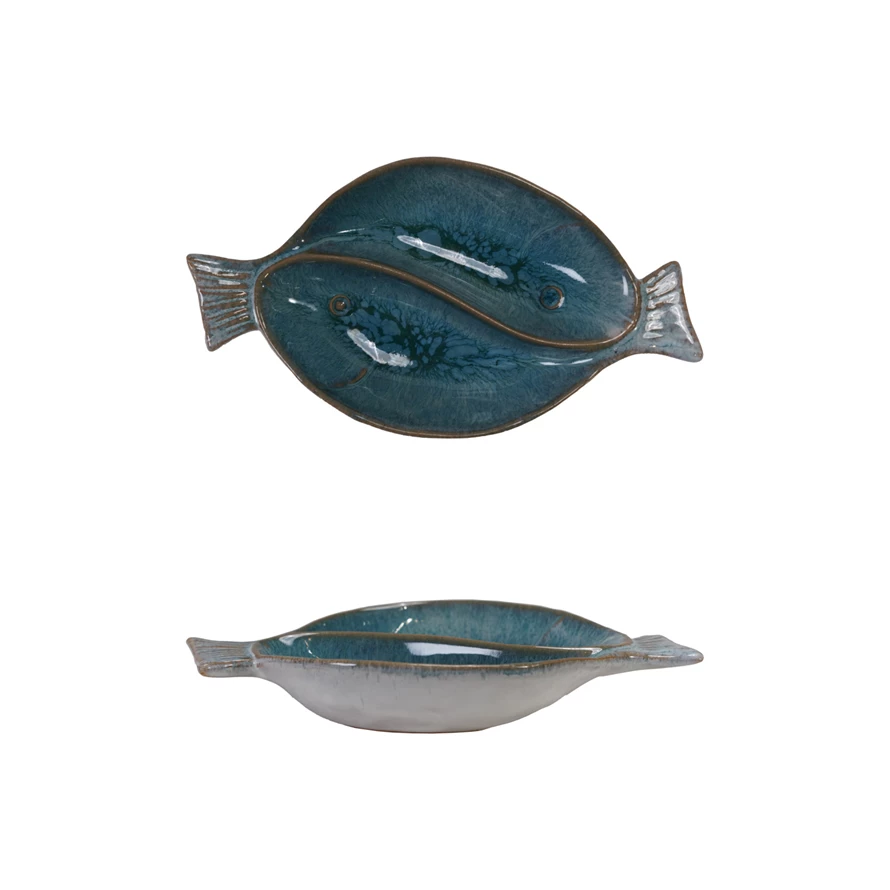 Blue Stoneware Fish Shaped Dish