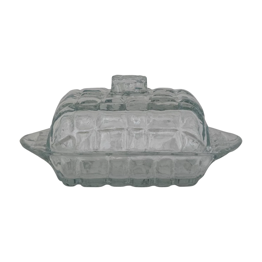 Pressed Glass Grid Butter Dish