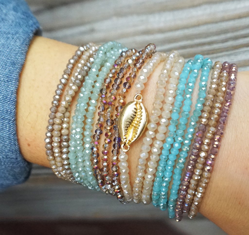 Crystal Beaded Stretch Bracelet - Bronze