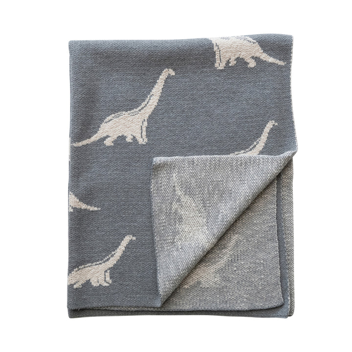 Cotton Knit Dinosaur Baby Blanket