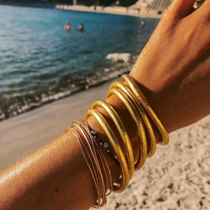 Buddhist Temple Mantra Bangle - Gold