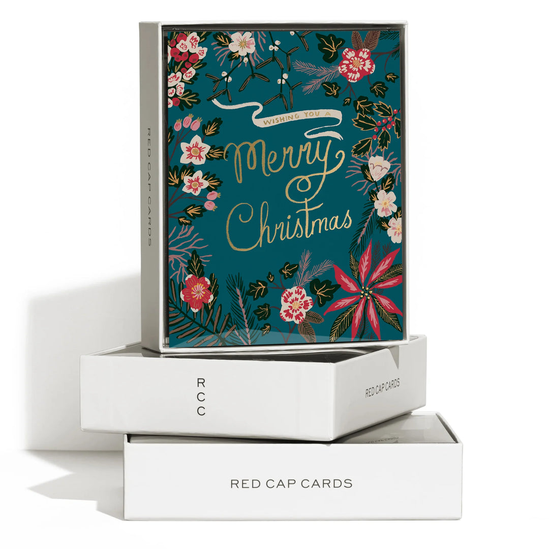 Blue Poinsettia Holiday Cards / Boxed Set of 8