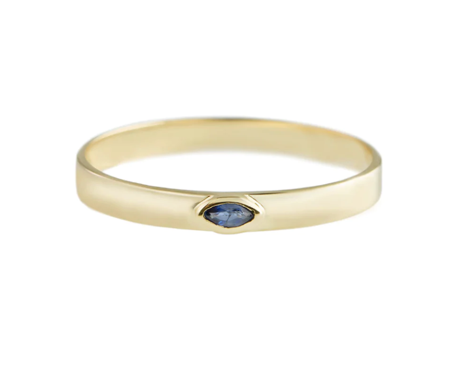 Metier 9ct Flat Marquise Stacking Ring Blue Sapphire