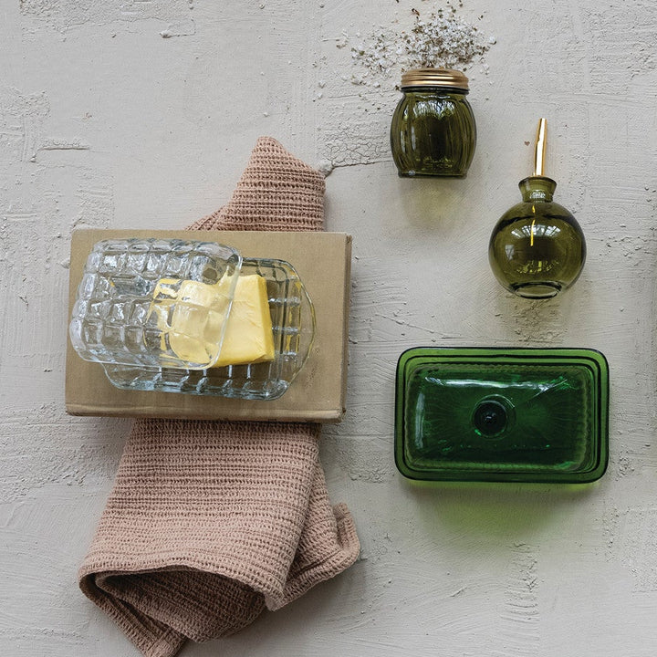 Pressed Glass Grid Butter Dish