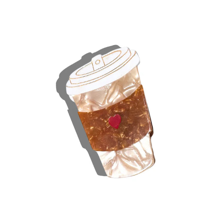 Hand Painted Heart Coffee Cup Claw Hair Clip