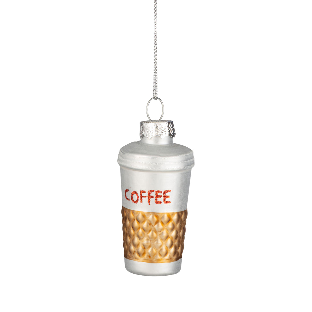 Coffee Cup Ornament w/Gold Sleeve and Lid