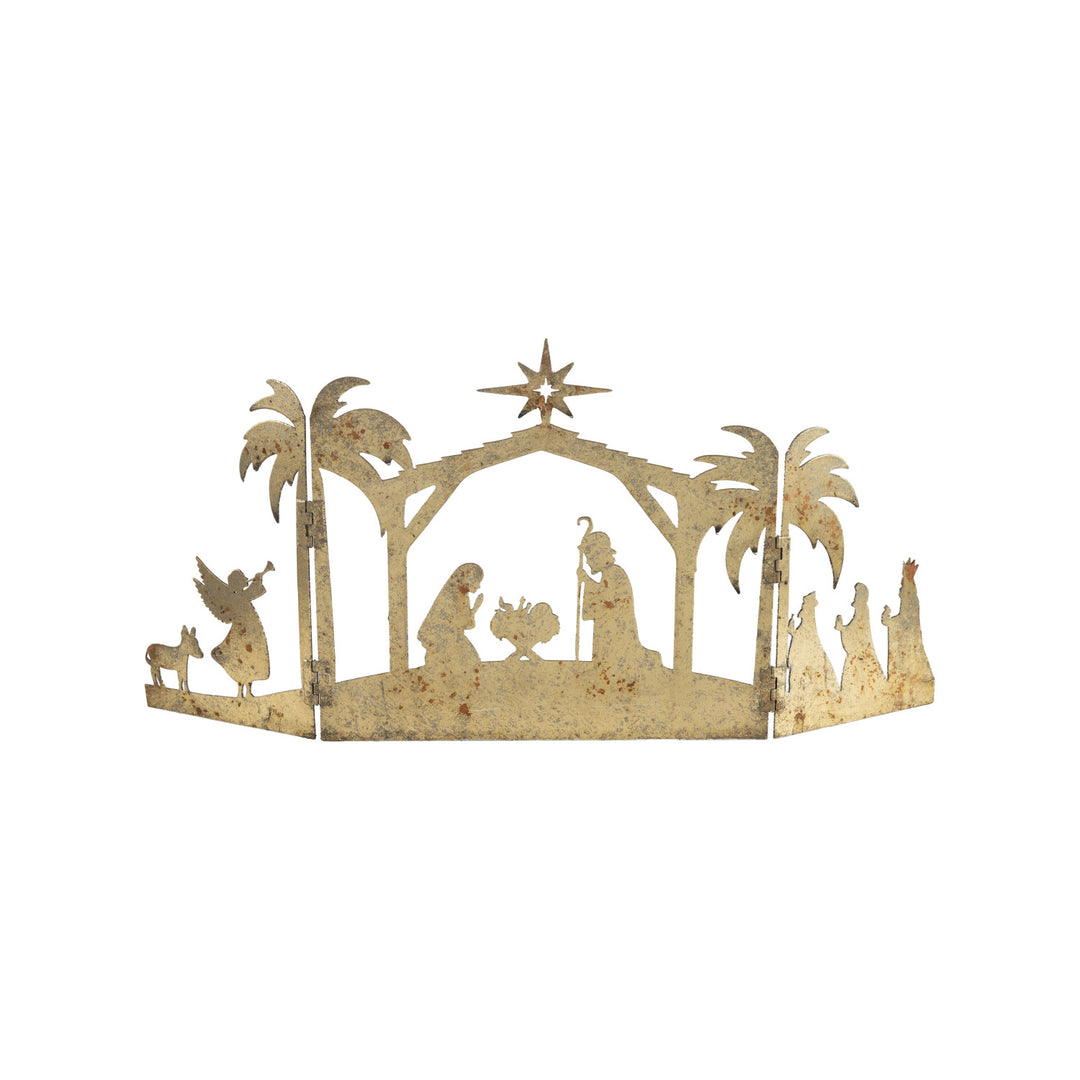 Distressed Gold Finish Metal Folding Nativity Scene