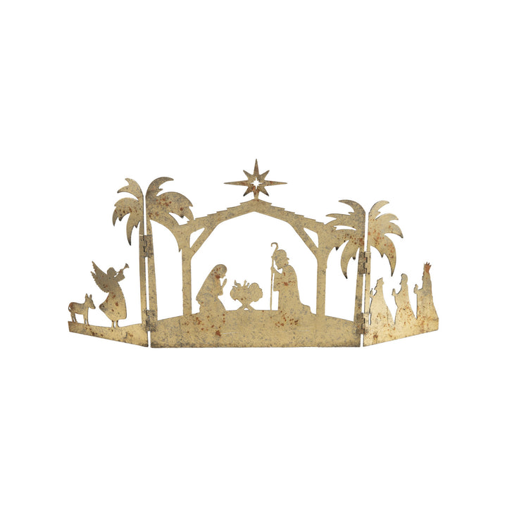 Distressed Gold Finish Metal Folding Nativity Scene