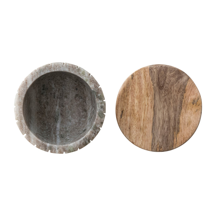 Carved Marble Container with Mango Wood Lid