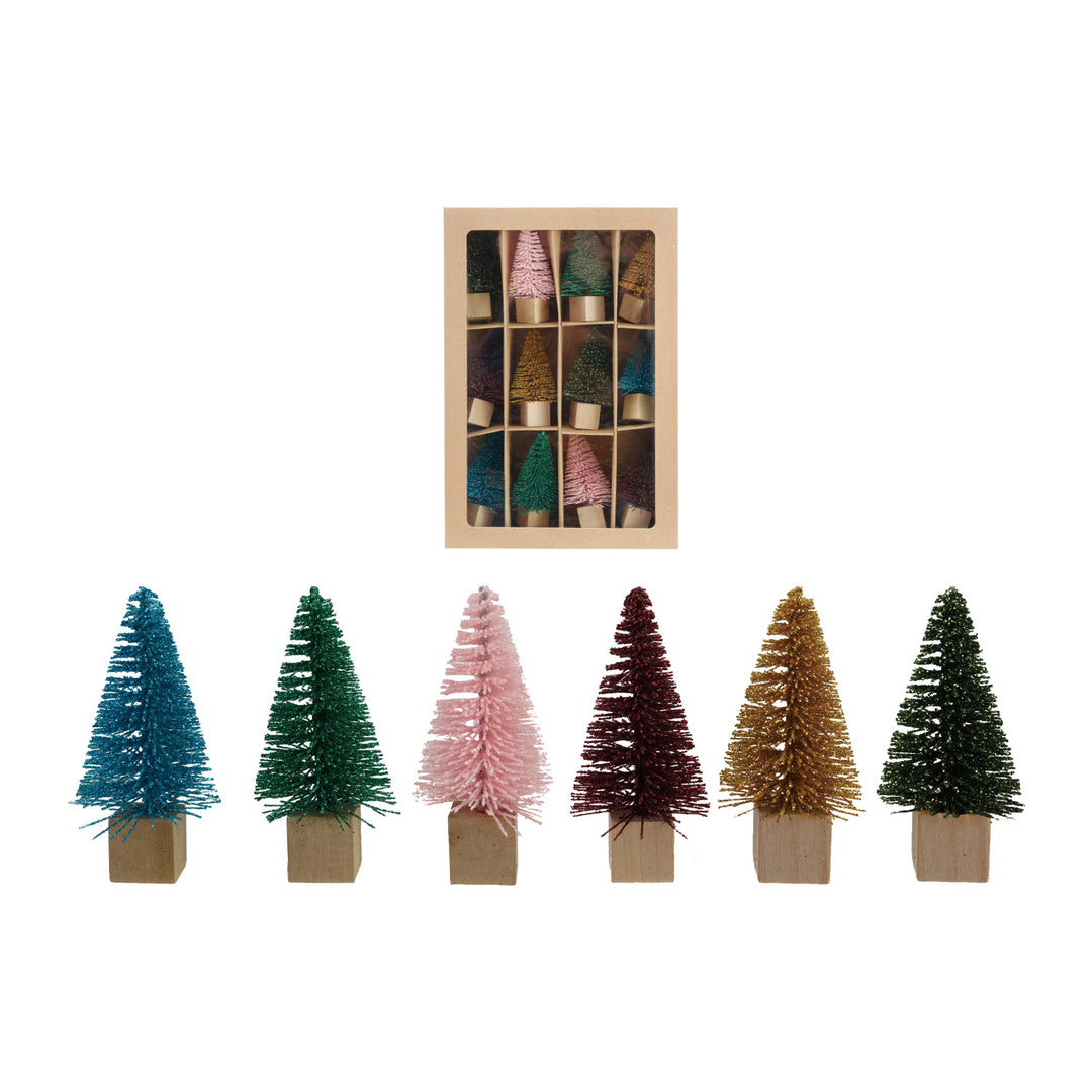 Sisal Bottle Brush Trees w/Wood Bases - Boxed Set of 12