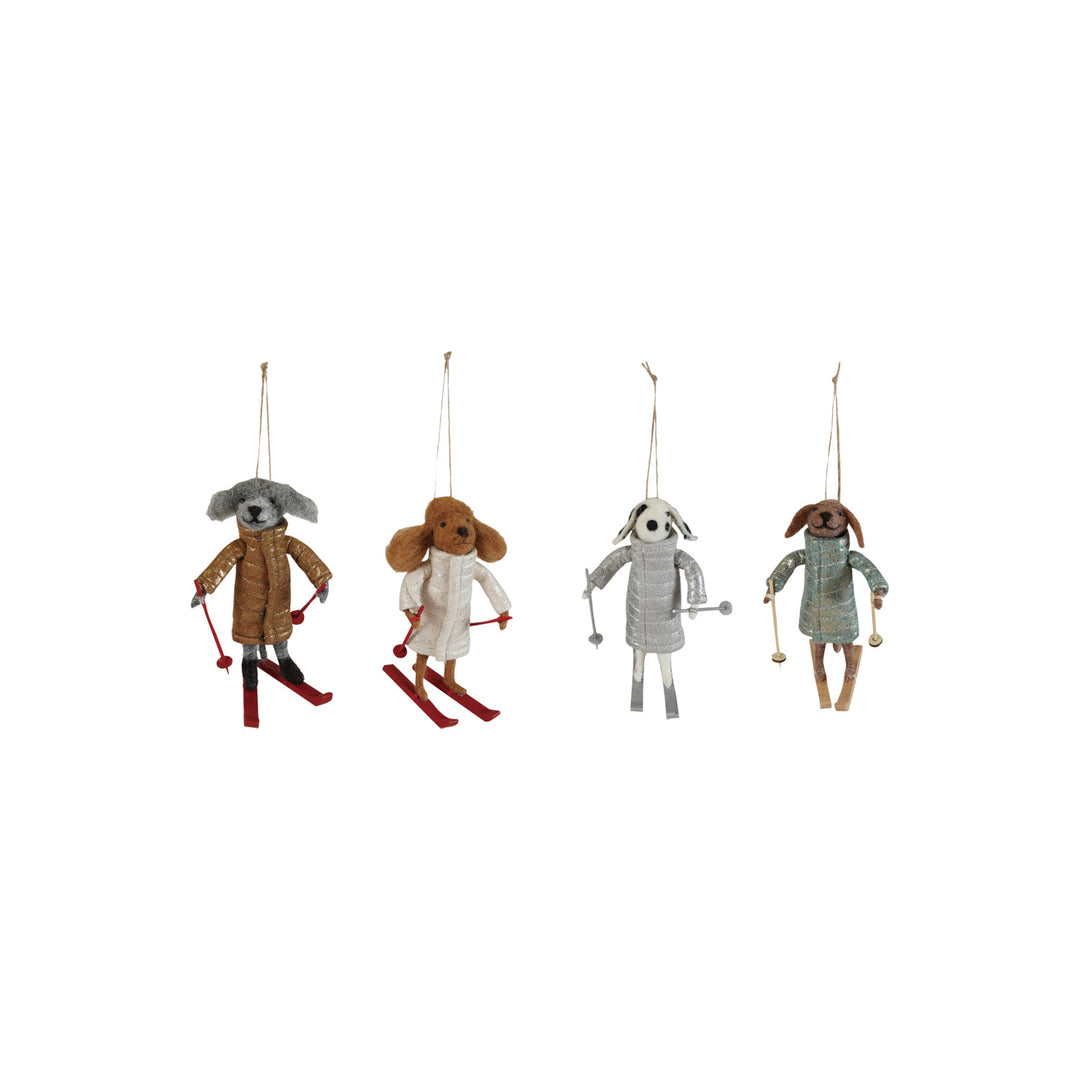 Wool Felt Skiing Dog Ornament