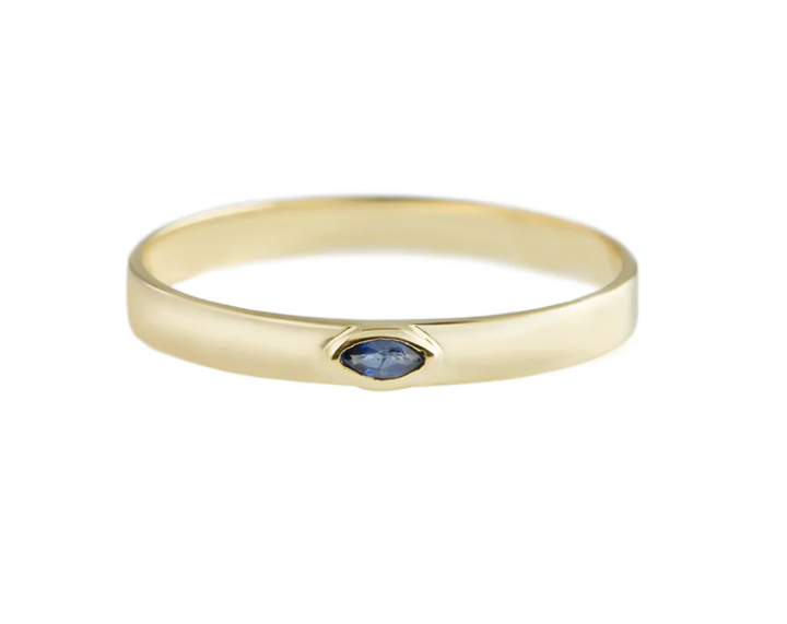Metier 9ct Flat Marquise Stacking Ring Blue Sapphire