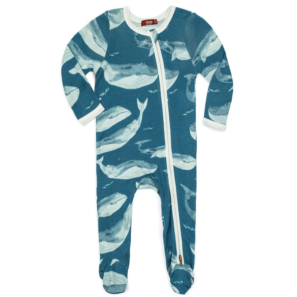 Bamboo Zipper Footed Romper Blue Whale