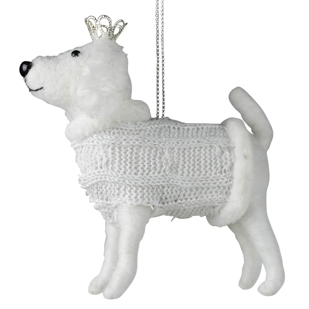 White Felt Dog with Crown Ornament
