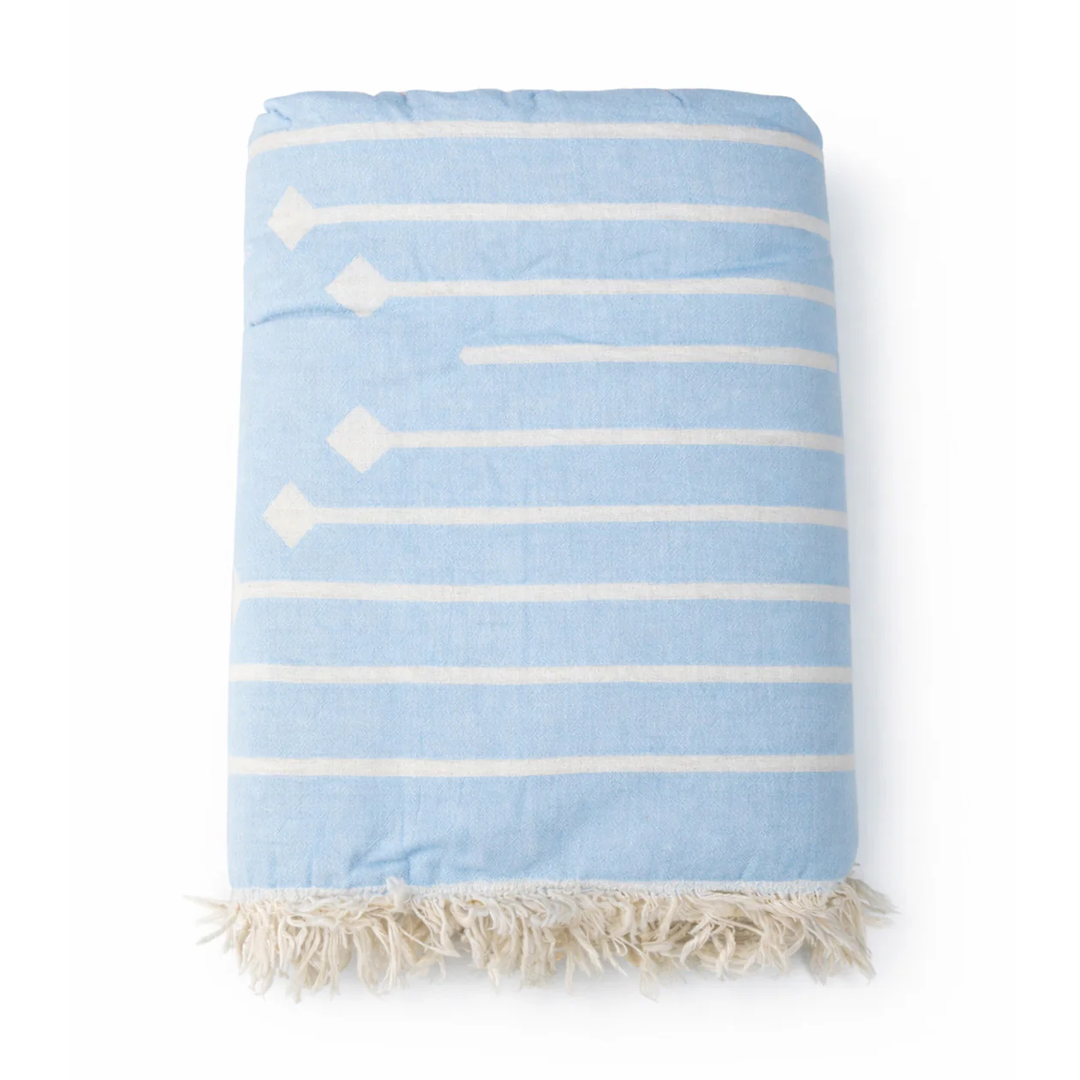 Southwestern Fleece Lined Throw - Light Blue