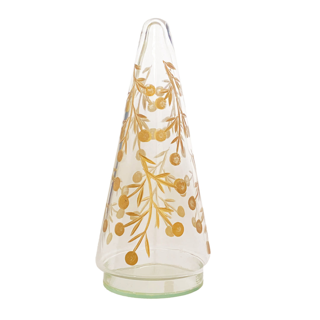 7.75"h Hand-Blown Etched Glass Tree w/Gold Design