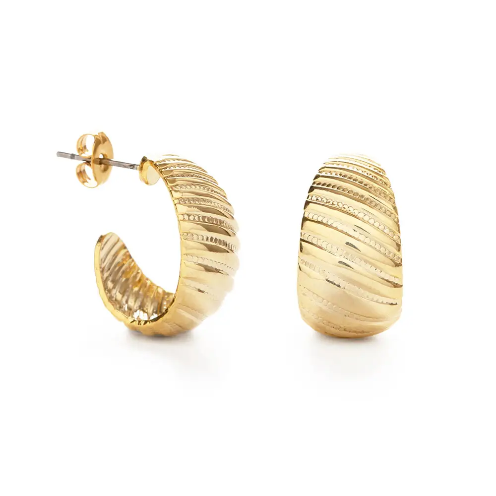 Amano Vintage Beaded Shell Hoop Earrings Gold