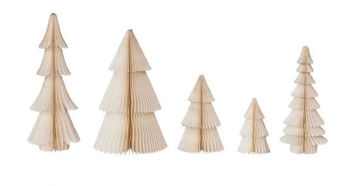 Paper Folding Honeycomb Trees with Gold Glitter Set of 5