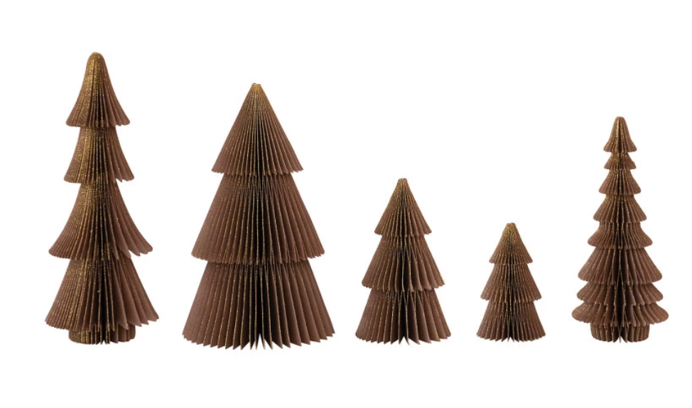Paper Folding Honeycomb Trees with Gold Glitter Set of 5